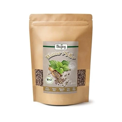Imagen de Biojoy Pimienta blanca en grano BÍO (500 g), entera y seca, sin aditivos, para molino, gourmet (Piper nigrum L.)