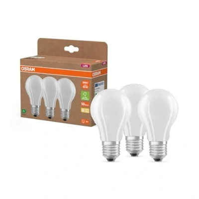 Imagen de OSRAM Lámparas LED de alta eficiencia con clase energética A, paquete 3 bombillas, reemplaza bombillas incandescentes tradicionales 60W, blanco cálido, E27, vidrio mate