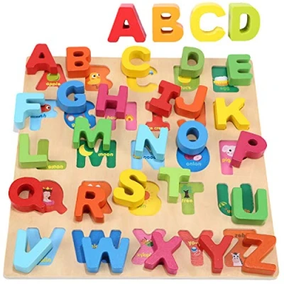 Imagen de Jacootoys Alfabeto Puzzle de Madera ABC Tablero Rompecabezas Grueso Aprendizaje Temprano Juguetes Educativos Regalo para Niños