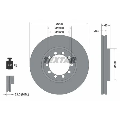 Imagen de TEXTAR 93117500 Disco de freno 290 26 05/10 120 ventilación interna sin perno sujeción rueda, buje rueda RENAULT: Mascott Furgón