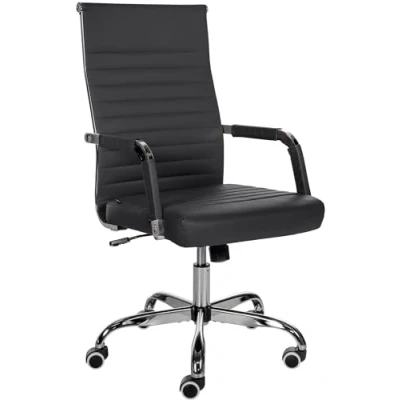 Imagen de CLP Silla De Oficina Amadora En Polipiel o Tela I Ejecutiva con Ruedas &amp; Reposabrazos Escritorio, Color:Negro, Material:Cuero Sintetico
