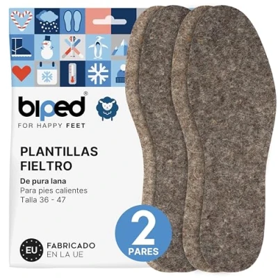 Imagen de biped 2 pares de Plantillas fieltro pura lana calentadoras natural para un clima agradable en el zapato z2754(40 41)