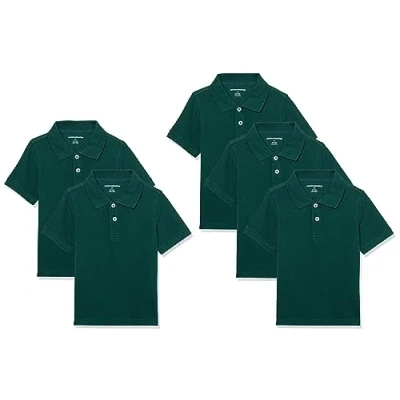 Imagen de Amazon Essentials Polos de piqué Manga Corta Niño, Pack 5, Verde Oscuro, 5 años