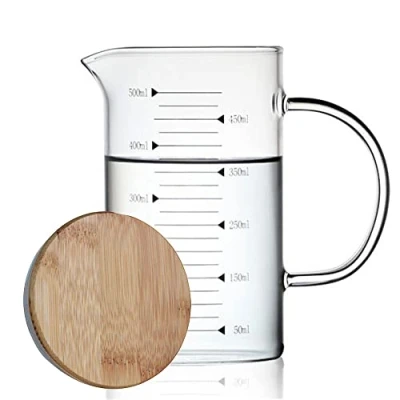 Imagen de TAMUME Vaso de Vidrio para Hornear, con Tapa Bambú, Jarra Medir la Cocina (500ml)