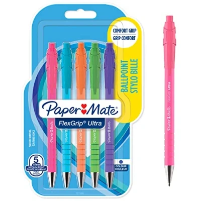 Imagen de Paper Mate Flexgrip Ultra bolígrafos retráctil punta mediana (1,0 mm) tinta azul colores vivos paquete de 5
