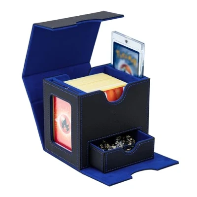 Imagen de Tolesum Caja de Cartas para MTG, Card Deck Box 100+ con 2 Pantallas Commander, Magnetic Flip Cuero PU Magic Commander TCG Azul