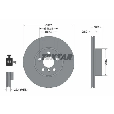 Imagen de TEXTAR 92326805 Disco de freno 307 24 05/06 112 ventilación interna revestido altamente carbonizado sin perno sujeción rueda, buje rueda