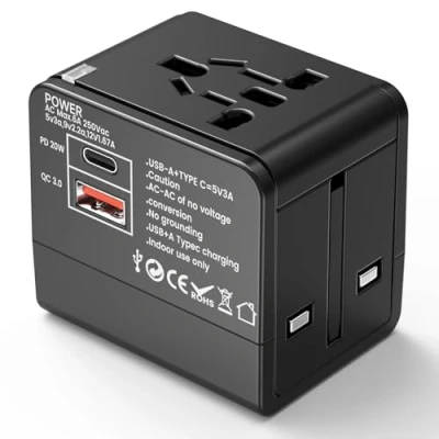 Imagen de Hoppac Adaptador Enchufe Universal, de Viaje con 1 USB A y C, Universal para USA, UK, Irland, Austuralia, Japon Muchos Otros Países