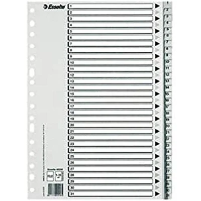 Imagen de Esselte Índices numéricos de plástico, PP, Tamaño A4, Tipo 1 31, Gama ECO, Gris, 49210
