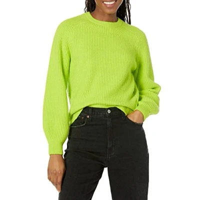 Imagen de Amazon Essentials Jersey acanalado con cuello redondo Mujer, Verde Lima, XS