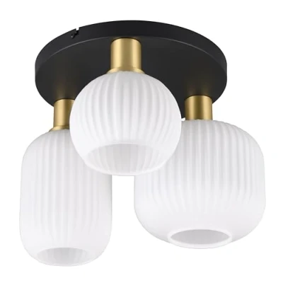 Imagen de Trio Lighting Plafón Diva, 3 luces, metal, cristal, blanco, color latón