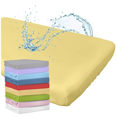 Imagen de WhizProducts Sábana bajera ajustable con protector de colchón integrado, 60 x 120 cm, color amarillo