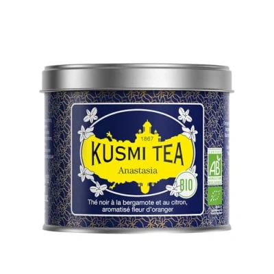 Imagen de Kusmi Tea Anastasia Té Negro 100% Orgánico con Bergamota y Limón Sabor a Flor de Azahar Earl Grey Emblemático Hojas Sueltas Lata 100g Cantidad para Aprox. 50 Tazas