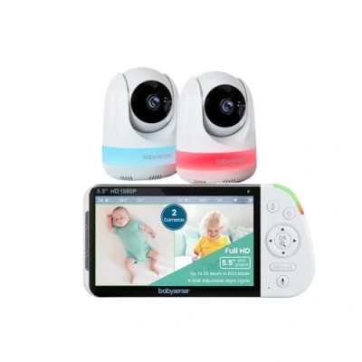 Imagen de Babysense Vigilabebés con cámara y pantalla dividida de 5,5 pulgadas 1080p Full HD, 2 cámaras, luz nocturna RGB, batería grande 5000 mAh, audio vías, zoom 4X, sin wifi, modelo: MaxView 2CAM
