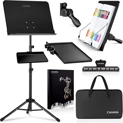 Imagen de CAHAYA Atril Musica Extensible con Bolsa de Transporte Soporte para Partituras Plegable Altura y Pestañas Sujeción Ajustables Incluye Coleccionista