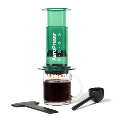 Imagen de AeroPress Clear Verde cafetera de Viaje Método 3 en 1 combina prensa francesa y estilo espresso Café sin amargor ni residuos Pequeña portátil para camping viaje,