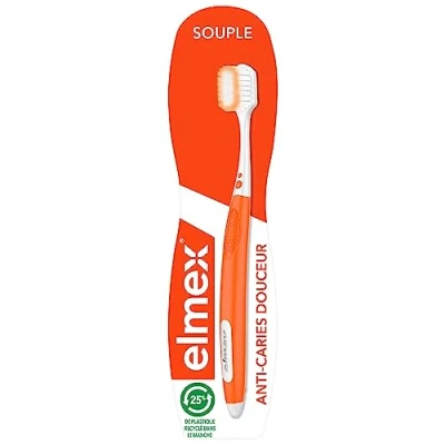 Imagen de ELMEX Cepillo de dientes anticarios suave Mango con 25% plástico reciclado, suave, limpieza y profunda la dentición