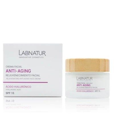 Imagen de Crema Facial Antiedad con Ácido Hialurónico 50ml. SPF15. Anti Arrugas. Reafirmante Facial. Natural y Vegana. Libre de Tóxicos. Hidratante