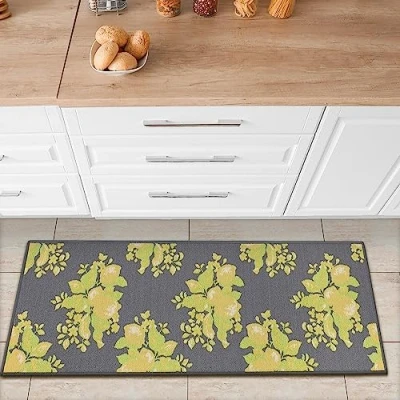 Imagen de Ottomanson Lemon Collection Alfombra de Camino con diseño Limones Grises y Antideslizantes para Cocina baño, Color Gris, 50cm x 150cm