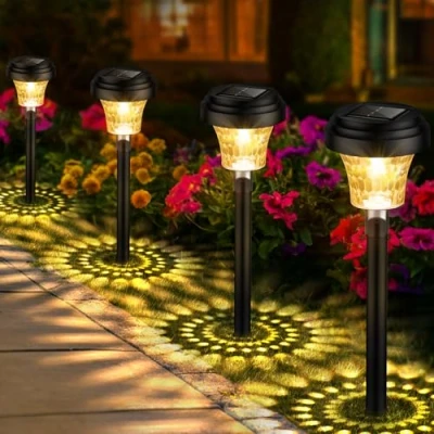 Imagen de FOMYHEARD Lámpara solar exterior para jardín, 8 piezas, luz al aire libre con cálida y 7 colores RGB, IP65, impermeable, iluminación caminos, decoración de jardín
