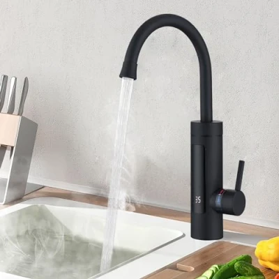 Imagen de HOMELODY calentador de agua instantáneo 230V Grifo eléctrico, cocina negro con instantáneo, para camping, giratorio 360