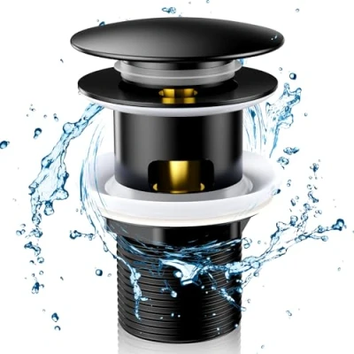 Imagen de Tapon Pop Up Lavabo con Rebosadero,Click Clack Desagüe Lavabo,Valvula Universal G1 1/4&quot;&quot; para Todo Tipo de Lavabos,Negro