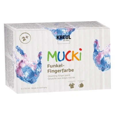 Imagen de KREUL 2319 MUCKI pinturas de dedos brillantes, 6 x 150 ml, brillantes a base agua para niños partir 2 años