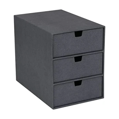 Imagen de Bigso Box of Sweden Organizador de documentos y material oficina Cajonera pequeña con 3 cajones Caja tablero fibras papel aspecto lino negro