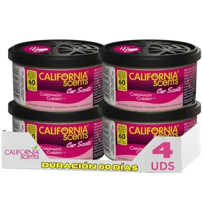 Imagen de California Scents Ambientador de coche en Lata 4 Pack Fragancia Duradera Cereza (Hasta 30 Días) Control Intensidad Olor para un Ambiente Fresco y Personalizado tu Coche, 42g