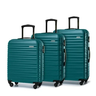 Imagen de WITTCHEN Maleta de Viaje Equipaje Mano Cabina ABS con 4 Ruedas giratorias Cerradura combinación Asa telescópica Groove Line Set 3 Maletas Verde