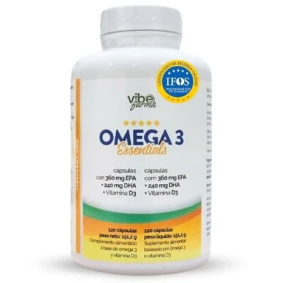 Imagen de Vibefarma Omega 3 IFOS Essentials 600mg EPA y DHA + 200 UI Vitamina D3 (120 cápsulas) Certificado IFOS, sello GOED 3, Alta Concentración, Apoyo al Sistema Inmunológico
