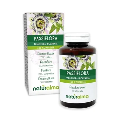 Imagen de Pasiflora (Passiflora incarnata) hierba con flores Naturalma 150 g 300 comprimidos Complemento alimenticio Natural y Vegano