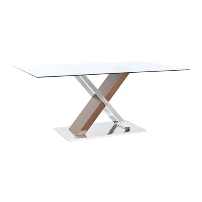 Imagen de DRW Mesa de Comedor Rectangular Cristal y Mdfen Natural, Marron Transparente 180x90x76cm, 180x90x76 cm