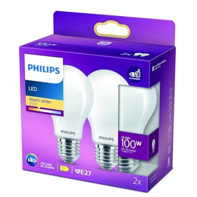 Imagen de Philips Bombilla LED Cristal, 100W,E27, Estándar, Mate, Luz Blanca Cálida, No Regulable, Pack de 2 Unidades