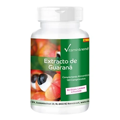 Imagen de Extracto de guaraná 300mg 4 veces mayor concentración con 10,5 mg cafeína por dosis diaria vegano tratamiento para 6 meses 180 comprimidos Vitamintrend®
