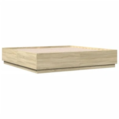 Imagen de vidaXL Estructura de Cama con Luces LED, Somier Invitados, Armazón Cama, Mueble para Dormitorio, Madera Roble Sonoma 200x200 cm