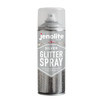 Imagen de Jenolite Spray de purpurina plateada, perfecto para marcos, adornos, esculturas, decoraciones navideñas y proyectos manualidades, 400 ml