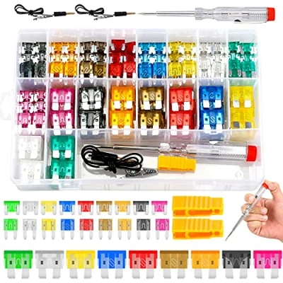Imagen de Kit surtido de fusibles, surtidos, fusibles cuchilla repuesto estándar y Mini perfil bajo 2A 5A 7.5A 10A 15A 20A 25A 30A 35A con extractor probador circuitos