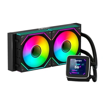Imagen de ABYSM Gaming Refrigeración Líquida OCEANIC 240 Black ARGB, con Pantalla LCD de 2,8’’ Personalizable, para Monitorear Temperatura del CPU, Velocidad Ventiladores y Otros Parámetros