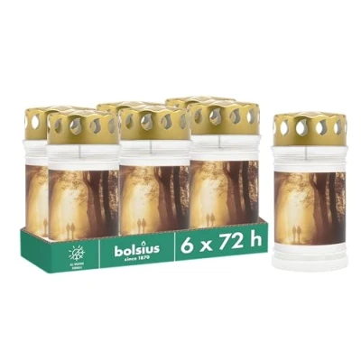 Imagen de Bolsius Luz para tumba con diseño paseos Juego de 6 unidades Duración combustión 3 días Vela luto y memorial velas Quema limpia Sin aceite palma