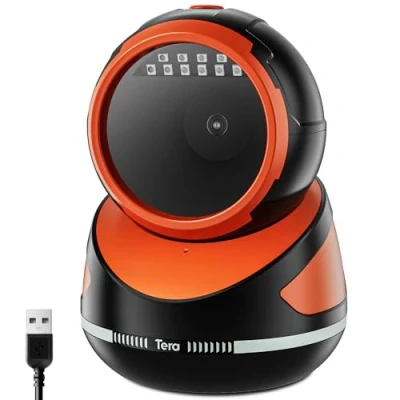 Imagen de Tera Escáner de códigos Barras Manos Libres omnidireccional: Escritorio 1D 2D QR USB con Cable Ajustable ángulo Lector para POS supermercado Tienda minorista Pago