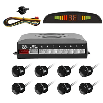 Imagen de TKOOFN Kit de Sensor Aparcamiento,Sistema Estacionamiento,8 Sensores para el Coche Sistema Aparcamiento Digital con Pantalla LED Negro