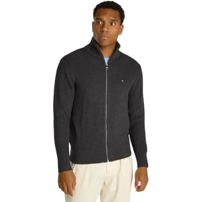 Imagen de Tommy Hilfiger Chaqueta de Punto con Cremallera Hombre Rib Zip Through algodón, Gris (Dark Grey Heather), S