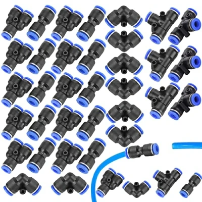 Imagen de 40 piezas Conexiones Neumáticas Enchufe Rapido Neumatico Conectores Manguera Neumática Push Connector 4 Tipos Herramientas para la Conexión de Tuberías Aire (6mm)