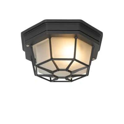 Imagen de Qazqa rústico Plafón gris oscuro IP44 BRI S Aluminio/Vidrio Redonda Adecuado para LED Max. 1 x 60 Watt