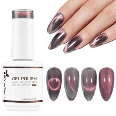 Imagen de Nicedeco Esmalte Ojo Gato Semipermanente, Sin HEMA Gel de con Cambio Color Magnético Meta Cosmico Uñas para UV LED Nail Art Manicure Salon DIY Vegano N306