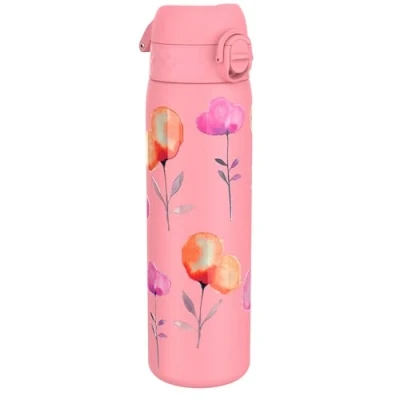 Imagen de ION8 Botella de Agua Acero Inoxidable, 600ml, a Prueba Fugas, Fácil Abrir, Aptas para Lavavajillas, Cerradura Segura, Asa Transporte, Limpiar, Diseño en Relieve, Flores