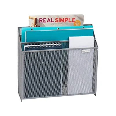 Imagen de Mind Reader Almacenamiento vertical de archivos, organizador escritorio, montaje en pared, oficina, malla metal, 12.5 pulgadas largo x 3.75 ancho 11.5 alto, plateado