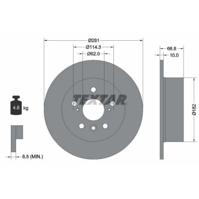 Imagen de TEXTAR PRO 92257803 Disco de freno 281 10 05/08 114,3 macizo revestido sin perno sujeción rueda, buje rueda