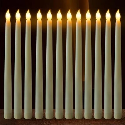 Imagen de FAEFTY velas LED con llama parpadeante, 12 unidades, eléctricas, sin llama, de pizarra, largas para Navidad, fiestas, bodas (marfil)